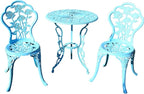 KAI LI Outdoor Furniture Bistro Set with Rose Pattern 1 Table 2 Chairs for Garden Patio Porch (Rose-Light Blue)