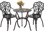 3 Piece Patio Furniture Dining Set Aluminum Patio Bistro Set Outdoor Furniture with Umbrella Hole for Yard, Balcony, Bronze