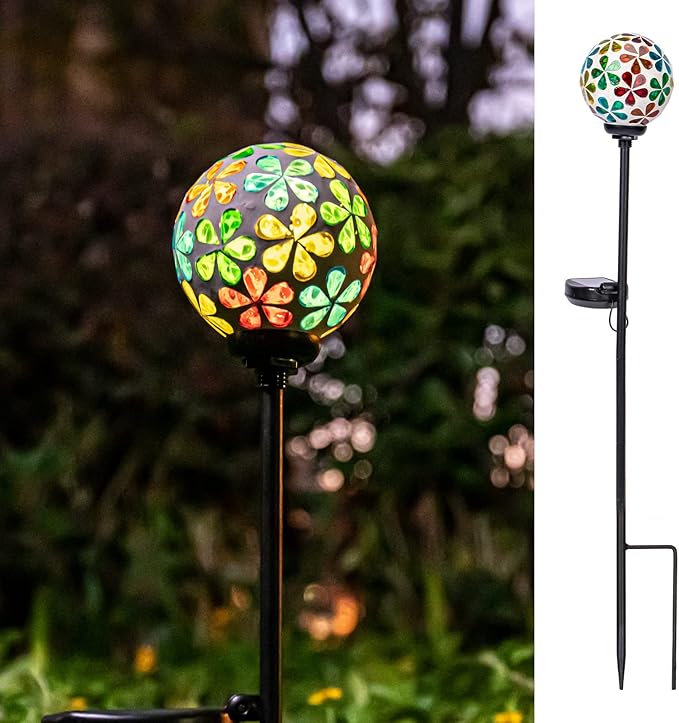 VCUTEKA Solar Garden Lights - Mosaic Solar Lights Outdoor Decor Pathway Light Waterpoof LED Stake Light for Landscape Lawn Patio Yard Decoration (Multicolor) 1 Pack