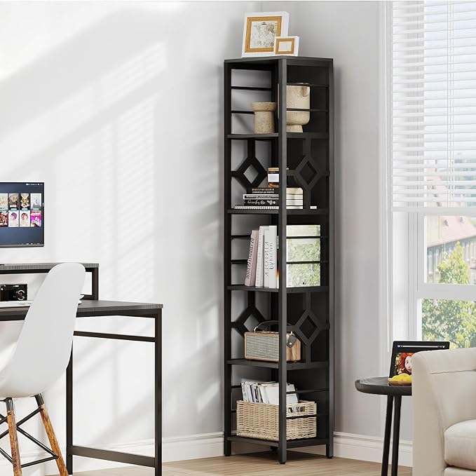 YITAHOME Narrow Bookshelf, 5-Tier Industrial Book Shelf Storage Rack, Display Shelves Stand Etagere for Small Spaces, Open Bookcase for Bedroom Living Room Bathroom Kitchen, Black