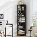 YITAHOME Narrow Bookshelf, 5-Tier Industrial Book Shelf Storage Rack, Display Shelves Stand Etagere for Small Spaces, Open Bookcase for Bedroom Living Room Bathroom Kitchen, Black