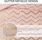 Pink Comforter Set Twin Size, Metallic Blush and Rose Gold Bedding Set, 3 Piece Lightweight Microfiber Comforter for Teen Girls Women (1 Pillow Sham + 1 Decorative Pillow Sham)