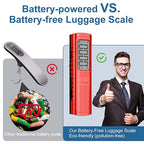Battery-Free Digital Luggage Scale, 110lbs/50kg Portable Handheld Hanging Scale for Luggages, Suitcases, Backpacks & Bags, Easy Weighing for Travel, No Need Batteries (Red)