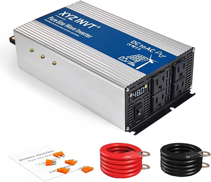 2000W Pure Sine Wave Inverter DC 48V to AC 120V, 3600W Peak Power with LED Display, Power Converter for Car, Truck, Solar, Home & Rechargeable Devices