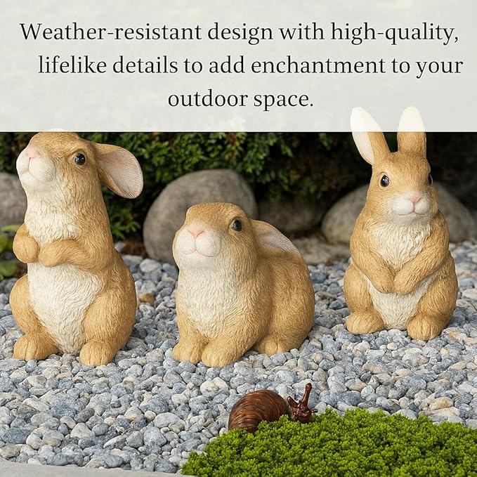 Sullivans Outdoor Garden Bunny Set of 3, 3.75" & 5" Spring Easter Bunnies Decoration Figurines for Gardens, Yard, Small Light Weight Baby Rabbit Garden Statues for Outside Patio, Porch, or Flower Pots