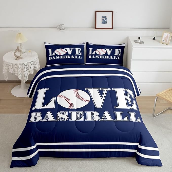 Feelyou Kids Baseball Comforter Set Queen Size Sports Game Bedding Set for Boys Girls Teens Bedroom Decor Baseball Gaming Comforter Gift for Baseball Lover Duvet Set with 2 Pillow Case