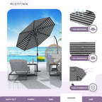 Midtown Umbrellas Sunbrella Umbrella 8 Feet Outdoor Umbrella With Sunbrella Black & White Acrylic Fabric - Auto-Tilt Aluminum Frame Patio Umbrella For Backyard, Deck, Garden, Pool - Black Pole