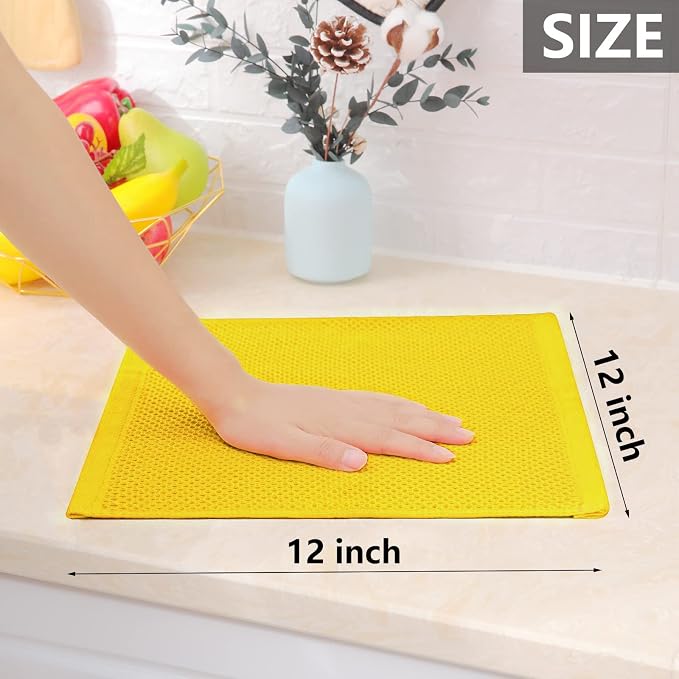 Homaxy 100% Cotton Waffle Weave Kitchen Dish Cloths 12-Pack, Yellow | 12 x 12 Inches, Ultra Soft Absorbent Dish Towels, Quick Drying Dish Rags with Hanging Loop