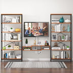 Himimi 6 Tier Industrial Bookshelf, Vintage Standing Storage Shelf, Display Shelving Units, Tall Bookcase, Industrial Metal Book Shelves for Living Room Bedroom and Home Office