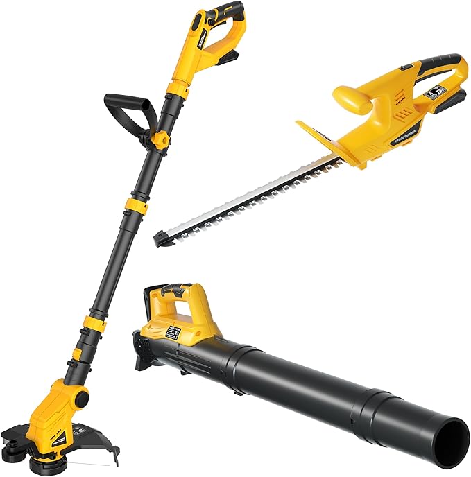 Cordless Hedge Trimmer+String Trimmer+Leaf Blower Combo Compatible with Dewalt 20v Max Battery(Tool Only), Cordless Weed Wacker & Shrub/Bush Trimmer & Electric Leaf Blowers for Lawn Care, Garden, Yard
