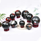 JIC Gem Large Healing Crystal Ball with Decoation Stand African Bloodstone Gemstone Sphere Ball for Meditation Energy Reiki Ball (90-100mm)