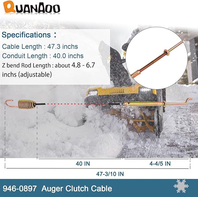 Auger Control Cable 946-0897 for MTD Craftsman Yard Machines Troy-Bilt Yard Man Snow Throwers fits MTD Built 2 Stage Snowblower Replace 746-0897 746-0897A 946-0897A Auger Clutch Cable