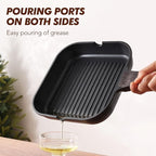 SENSARTE Nonstick Grill Pan for Stove Tops, Versatile Griddle with Pour Spouts, Square Big Cooking Surface, Durable Skillet Indoor & Outdoor Grilling. PFOA Free, 9.5 Inch