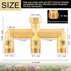 EBH Brass Garden Hose Splitter, 3 Way High Flow Outdoor Faucet Splitter,Full Flow 3-Way Brass Heavy Duty Hose Splitter With 3 Long Metal Handle and Individual On/Off Valve。