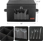 Foyego Wine Glass Storage Box with 24 Dividers, Dark Gray, 2 Pack | Visible Window, Soft Handles, for Packing and Moving, Stackable Storage Containers for Stemware, Glassware, Crystal Glasses