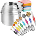RUNZI 16 Pcs Magnetic Measuring Cups and Spoons Set,Stackable Metal Measure Cup for Measuring Dry and Liquid Ingredients,Kitchen Dry Food, Cooking Baking Measurements,Silvery