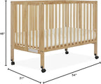 Quinn Full-Size Folding Crib in Natural, Removeable Wheels, Modern Nursey, Adjustable Mattress Support, Portable Crib, Patented Folding System