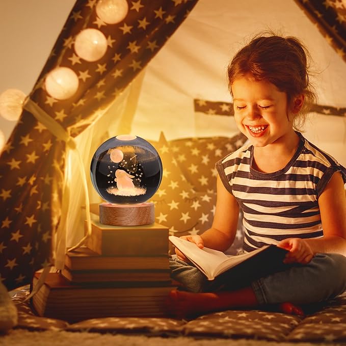 Easter Bunny Lamp Things for Teen Girls, Large 3D Bunny Night Light, Crystal Rabbit Lamp 16 Color Changing with Remote Control for Bedroom Decor, Night Light Bunny
