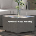 GAOMON 5-Piece Outdoor Patio Rattan Wicker Sofa Set, Pe Rattan Conversation Sectional with Thickened Back Cushion, Glass Tabletop, Ottoman - Ideal for Courtyard Space, Light-grey