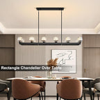 59 Inch Black Rectangle Wagon Wheel Chandeliers, Black Chandelier for Dining Room Over Table, Modern Crystal Long Chandelier, Farmhouse Large Linear Chandeliers for Kitchen Island