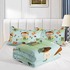 Datura home Cartoon Mushroom House Kids Comforter Bedding Set for Boys Girls, Green Grassland and Cute Frog Bee Print Comforter with 2 Pillowcases(Mushroom House Queen), Mushroom Frog