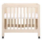 Babyletto Origami Mini Portable Crib Folding with Wheels in Washed Natural, 2 Adjustable Mattress Positions, Greenguard Gold Certified