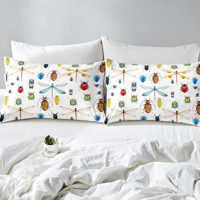Erosebridal Kids Dragonfly Down Comforter Dragonfly Gifts for Women, Ladybug Insect Comforter Set Full Size for Children Boys Girls Teens, Reptile Pattern Bedding Comforters Colorful Duvet Insert