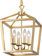 AMZASA Gold Lantern Chandelier Hanging Pendant Light Fixture 4-Lights for Kitchen Island Dining Room Hallway Entryway Foyer UL Listed