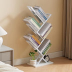 5 Tier Tree Bookshelf, Small Iron Corner Bookcase, Modern Book Shelf Storage Display Floor Standing Bookcase, Utility Organizer for CDs/Books/Home Office/Living/Bedroom Room- White