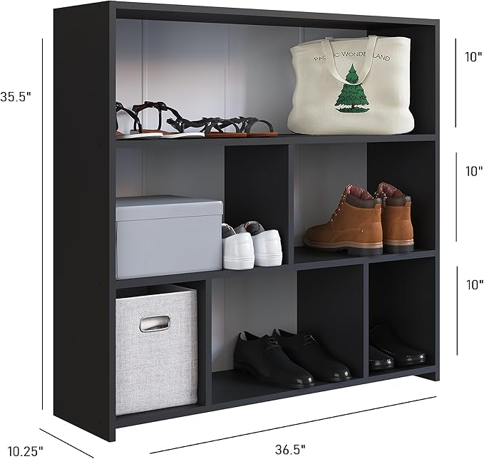 Art in Moveis Mid Century Modern Bookshelf, 6 Cube Storage Shelf - 3 Tier Retro Bookshelf CARB-Free Engineered Wood - Black