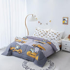 Twin Size Comforter Set for Boys, 4-Piece Bed in a Bag, 3D Construction Bedding Comforter Sheet Set, Ultra Soft and Fluffy, Cartoon Truck Cars