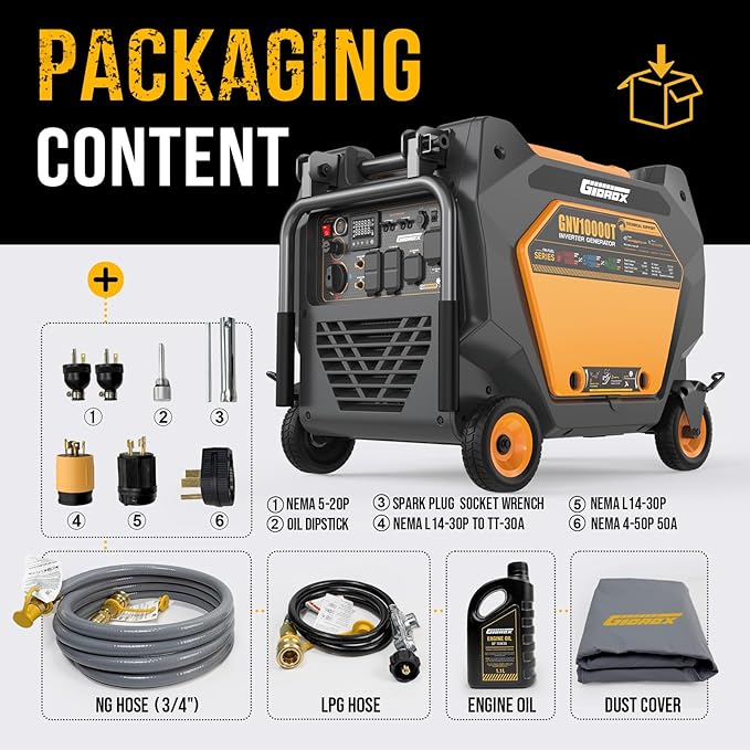 10000W Tri-Fuel Portable Inverter Generator, Gas, Propane & Natural Gas Powered, ATS Ready, 50A Ultra Outlet, Remote Start, CO Sensor, ECO Mode, Quiet Inverter for Home Backup & RV Use