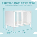 Lucas Mini Modern Crib with Rounded Spindles in White , 39x25.5x33 Inch (Pack of 1)