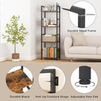 4 Tier Bookshelf, Small Book Shelf Industrial Bookcase, Metal Narrow Book Case Book Storage Organizer,Bookshelves for Bedroom Office Living Room(4 Tier,Rustic Brown)