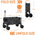 Collapsible Wagon with Big Wheels, Wagons Carts Foldable 400LBS Large Capacity, Heavy Duty Utility Cart Grocery Wagon w/Side Pockets and Brakes, All-Terrain Beach Cart for Camping, Sports, Shopping