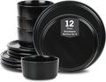 Stone Lain Eden 12-Piece Dinnerware Set Stoneware, Plates and Bowls Set, Dishwasher and Microwave Safe Dish, Dish Set for 4, Black