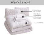 LANE LINEN California King Comforter Set, 7 Piece Cal King Bed in a Bag, Pintuck Cal King Bedding Set, Soft Cali King Bed Set, Cal King Bedding Comforter Sets with Sheets, Pillowcases & Shams - White