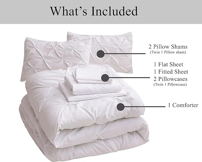 LANE LINEN California King Comforter Set, 7 Piece Cal King Bed in a Bag, Pintuck Cal King Bedding Set, Soft Cali King Bed Set, Cal King Bedding Comforter Sets with Sheets, Pillowcases & Shams - White