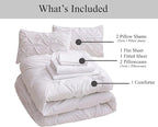 LANE LINEN White Comforter Set with Sheets, 7 Piece Bed in a Bag Queen Size, Pintuck Queen Bed Set, Ultra Soft Bedding Queen Size with Down Alternative Comforter, Sheets, Pillowcases & Shams - White