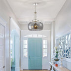 WUZUPS Nickel Chandelier Rustic Farmhouse Industrial Round Ceiling Pendant LED Light Fixture Electroplated Gray Glass Shade for Dining Room Kitchen Island Foyer Entryway, H 20.9" W 15.9", E26 Base