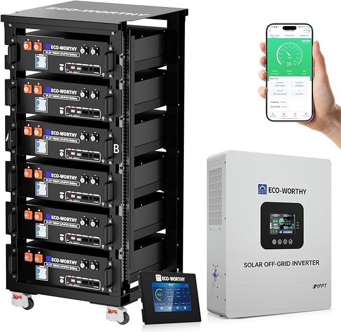 ECO-WORTHY Home Power Station Backup Power,30720Wh LiFePO4 Battery Support Communication、Bluetooth and WiFi,AC 5000W Inverter,Battery Monitor,for Home Backup,Emergency,Solar System Components