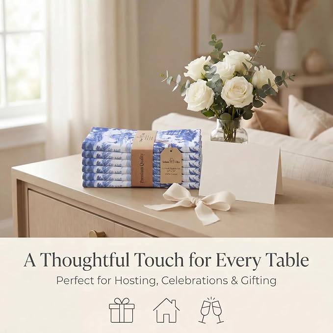 Urban Villa Cloth Napkins Cotton 20x20 (Set of 12) Toile Blue