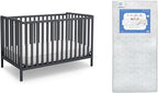 Delta Children Heartland 4-in-1 Convertible Crib, Charcoal Grey + Delta Children Twinkle Galaxy Dual Sided Recycled Fiber Core Crib and Toddler Mattress (Bundle)