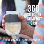 Host Cooling Wine Freeze Cup with Lid, Set of 2 Plastic Double Wall Insulated Tumbler Drink Cup with Freezing Gel for Red and White Wine, Blue