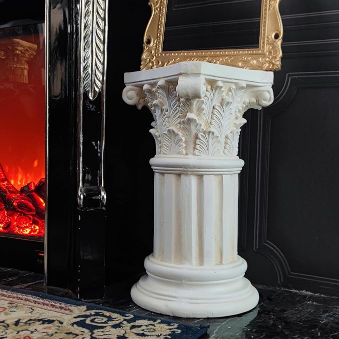 Exquisite Magnesium Oxide Corinthian Greek Column Pillar with Stand Base Pedestal for Indoor Outdoor Garden Backyard Courtyard Patio Office Decor23.9’’High,White