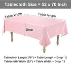 Smiry Rectangle Waterproof Heavy Duty Vinyl Tablecloths, 52 x 70 Inch | Wipeable Washable Floral Embossed Table Cover for Kitchen and Dining Room, Indoor & Outdoor Use, Pink