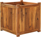 IDZO Acacia Wood Flower Planter Box for Outdoor Plants, 1pc Wooden Raised Garden Bed with Handles, Drainage Holes, Ideal for Garden and Home Décor, Light Cherry
