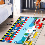 Cartoon Ambulance Car Area Rug Car Carpet for Kids Play Rug for Cars and Trucks Car Rug Play Mat Car Track Rug Truck Rugs for Boys Room Rugs for Boys Bedroom,Light Blue 4'×5'