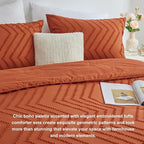 CozyLux Full Size Comforter Set Burnt Orange - 3 Pieces Terracotta Boho Tufted Shabby Chic Bedding Comforter Set for All Seasons, Chevron Bedding Sets with Comforter & 2 Pillow Shams