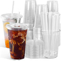 Ginkgo 100-Pack 20oz Clear Plastic Cups with Lids and Straws | Leak-Proof & Sturdy Iced Coffee Cups with Lids, Disposable To Go Cups for Smoothies, Cold Beverages